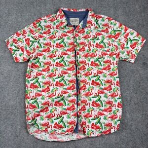 Straight Faded Button Down‎ Shirt Mens Large Flamingo Tropical Print White Red